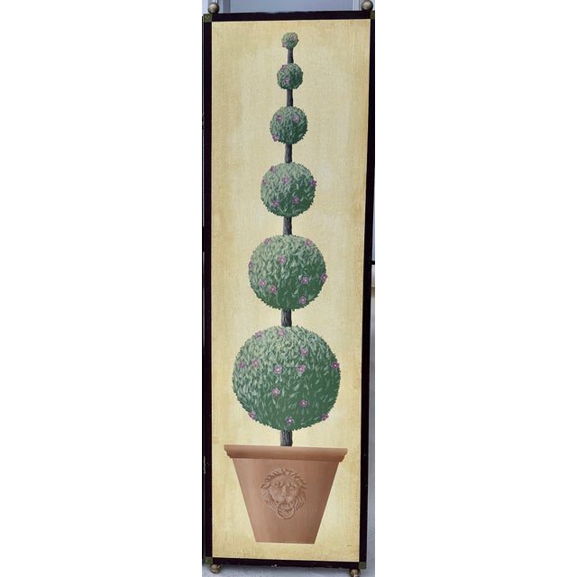 English Hand-Painted Four Panel Trompe L’Oeil Screen With Topiaries For Sale - Image 3 of 11
