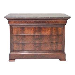 French Louis Philippe Flame Mahogany Marble Top Commode, Mid-19th Century For Sale