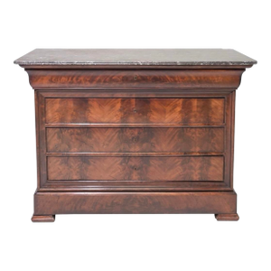 French Louis Philippe Flame Mahogany Marble Top Commode, Mid-19th Century