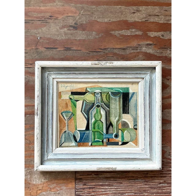 This engaging abstract painting captures the formal experimentation characteristic of Mid-Century modern art, employing a...