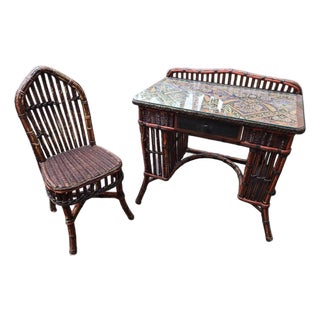 Early 20th Century Rare Signed Karpen Furniture Arts & Crafts Woven Reed Desk & Chair For Sale
