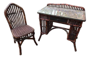 Early 20th Century Rare Signed Karpen Furniture Arts & Crafts Woven Reed Desk & Chair
