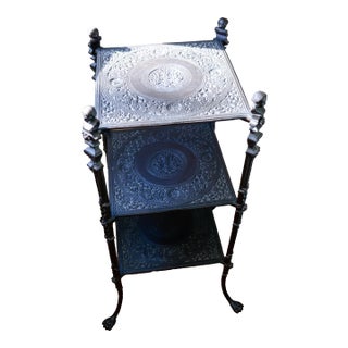 1960s Ornamental Cast Iron Three Tier Étagère Shelving Plant Stand For Sale