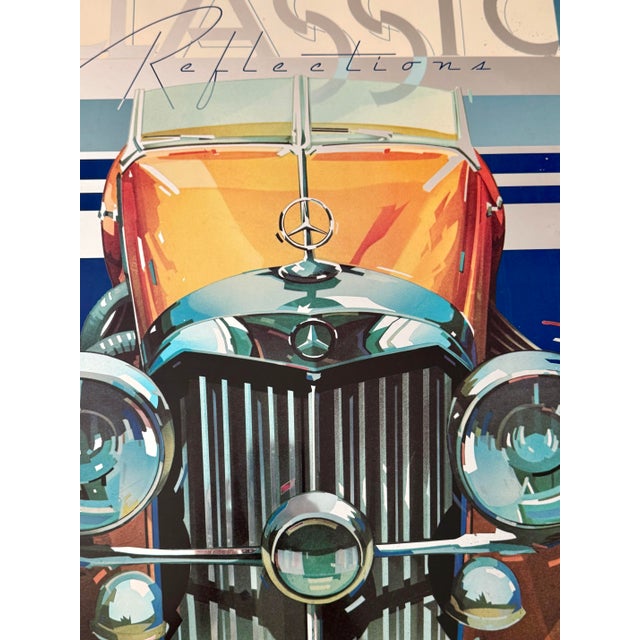 A dramatic vintage Mirage Editions wall art print depicting the front profile of a classic Mercedes-Benz roadster in...