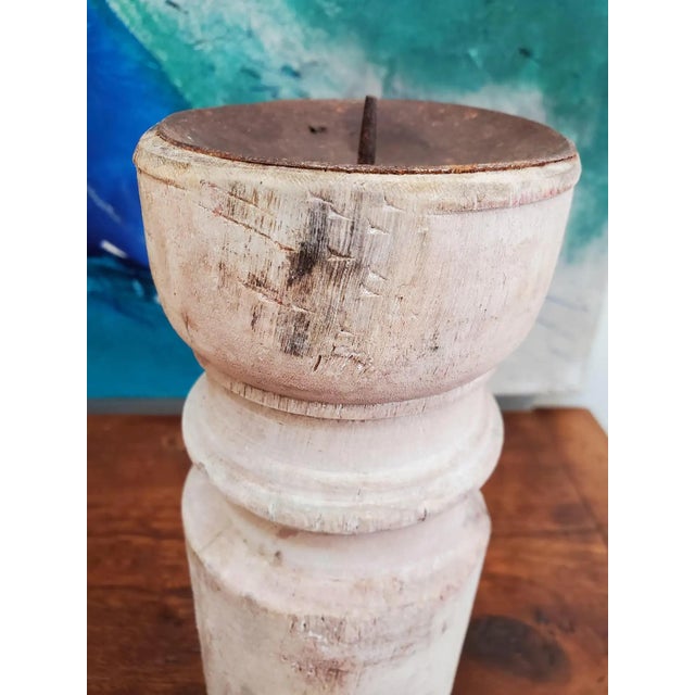 French Provincial Pair of 19th Century French Provincial Turned Beech Wood Candlesticks For Sale - Image 3 of 12