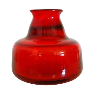 Vintage Erik Höglund Signed Ruby Red Swedish Art Glass Vase for Boda C. 1960