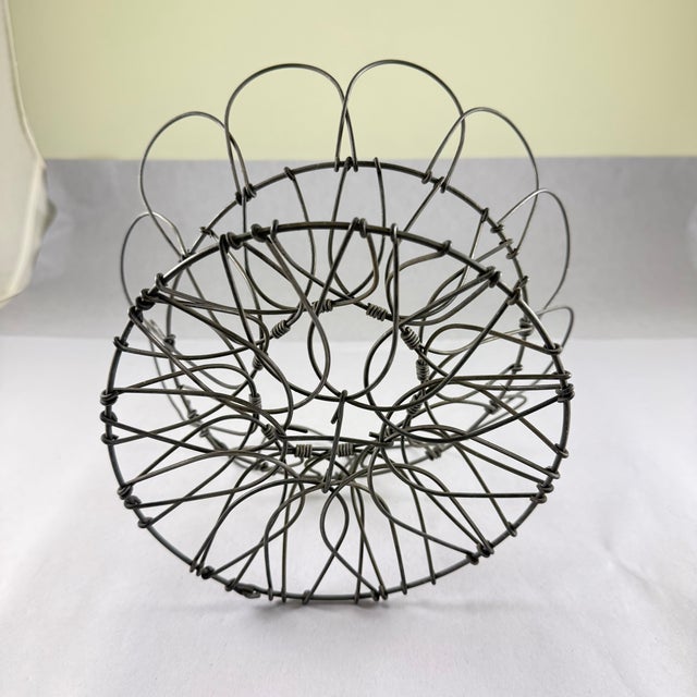 Antique French Handmade Folding Top Wire Kitchen Egg Basket For Sale - Image 11 of 13