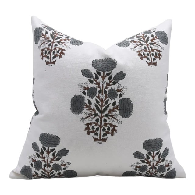 Fabdivine Artisan Block Print Throw Pillow Cover 24x24 Inch Thick Cotton White-Swadesh For Sale