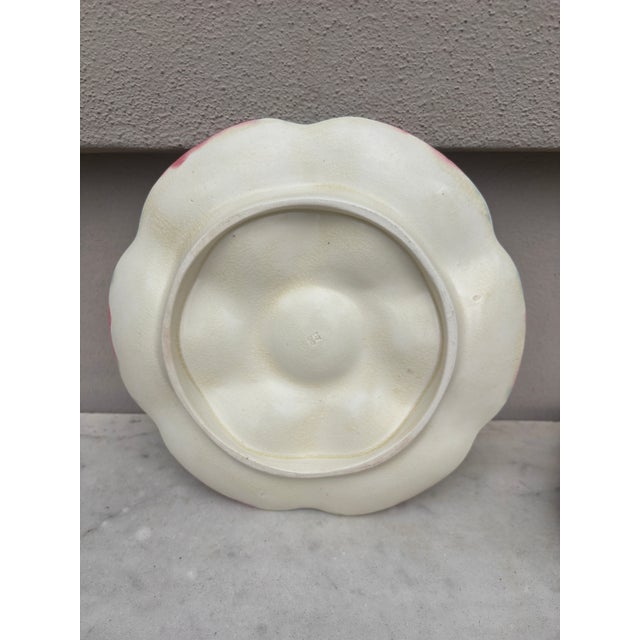 Gien 19th Century Majolica Pink & Blue Oyster Plate Gien For Sale - Image 4 of 4