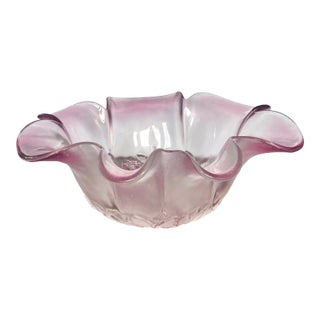 Vintage Mikasa Rosella Bowl • Frosted Pink Glass Centerpiece Bowl For Sale