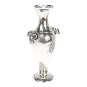Antique Gorham Coin Silver Greek Revival Vase With Figural Ram's Head Handles