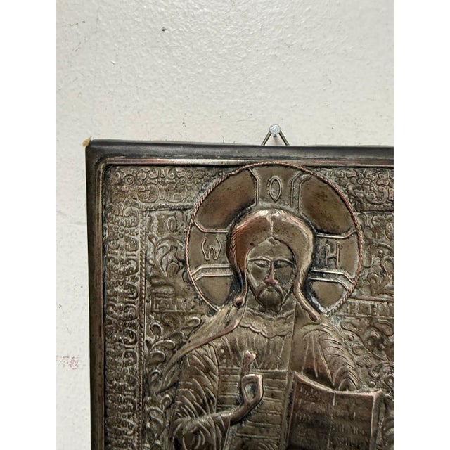 Orthodox Deesis Silver Embossed Panels of the Virgin Mary + Jesus Christ, Set of Two For Sale In San Francisco - Image 6 of 12