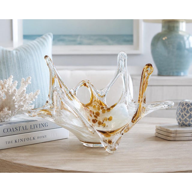 Bring sculptural Italian elegance to your home with this impressive vintage hand-blown art glass centerpiece bowl....
