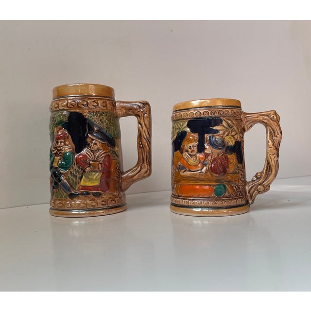 Medieval Themed German Bier Steins Mugs in Glazed Stoneware, Set of 2 For Sale - Image 5 of 9