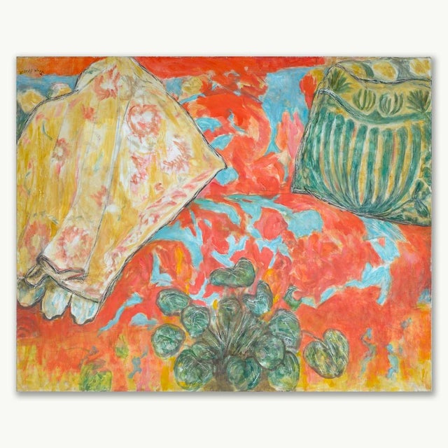 Still Life Cyclamen and striped green pillow. Signed by the artist in the lower right corner. Jean Hannon grew up in...