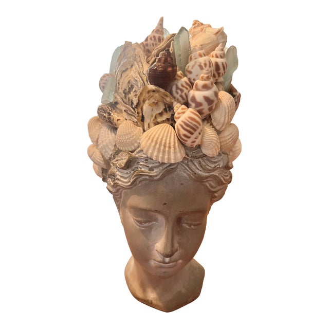 Greek Goddess Bust Encrusted With Shells and Sea Glass For Sale