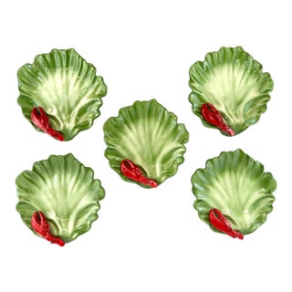 Brad Keeler California Pottery Lobsterware Lettuce Leaf Plates, Circa 1950, Set of 5 For Sale