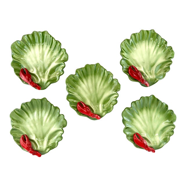 Brad Keeler California Pottery Lobsterware Lettuce Leaf Plates, Circa 1950, Set of 5 For Sale