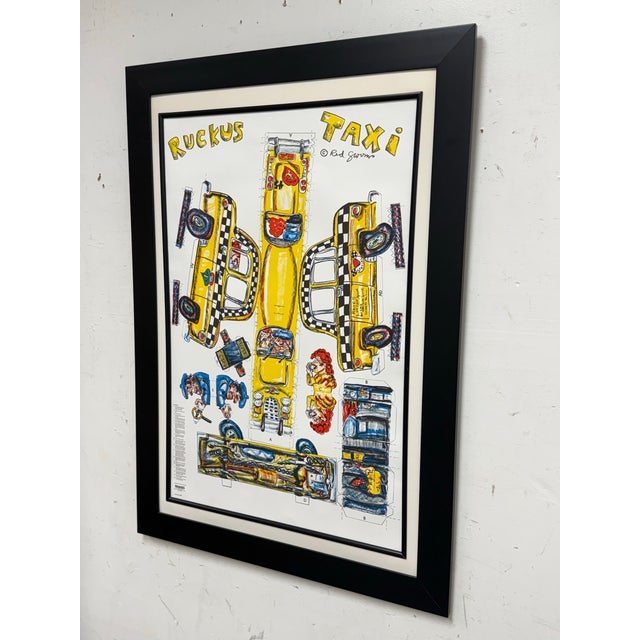 Design Plus Gallery presents a Circa 1986 “Ruckus Taxi” Framed Print by Red Grooms (Born 1937). This colorful composition...