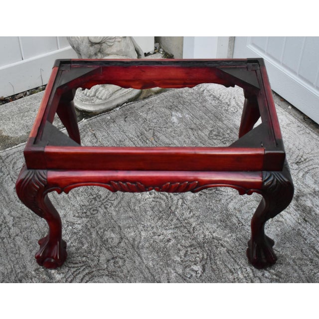 Vintage (1990's) Bench has a Chippendale Style. The Wood is Mahogany. Carved Wood. The Bench has a Ball & Claw Foot. Newer...