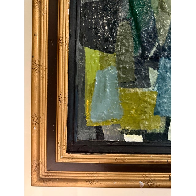 Textile Original Oil Cubist Abstract on Canvas in Antique Frame For Sale - Image 7 of 8
