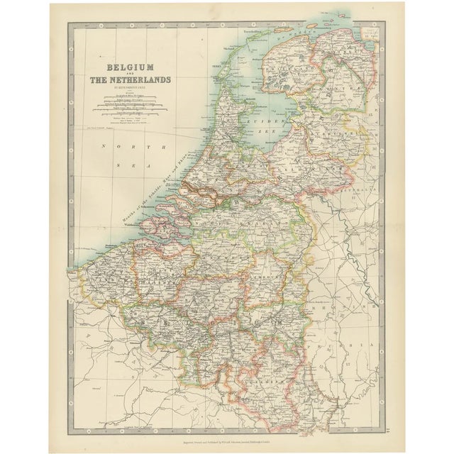 Antique Map of Belgium and the Netherlands with Delicate Pastel Coloration, 1903 For Sale