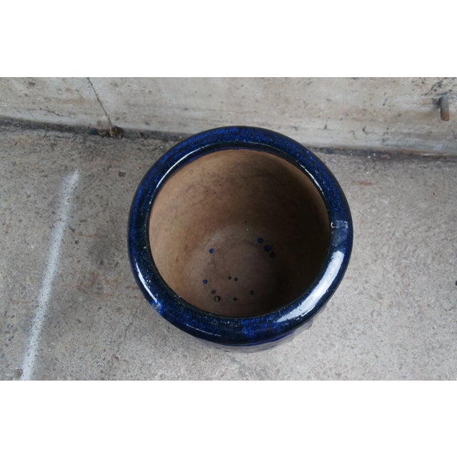 Vintage French Modern Blue Glazed Ceramic Jardinière Urn Planter Pot 19" For Sale - Image 4 of 10