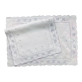 Madeira White Linen Placements, a Pair For Sale
