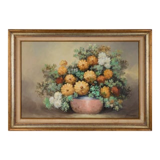 Still Life With White and Yellow Floral Arrangement Original Oil by Didi Fernandez For Sale