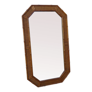 Hollywood Regency Vanity Dresser Bathroom Wall Faux Bamboo Caned Mirror 5760