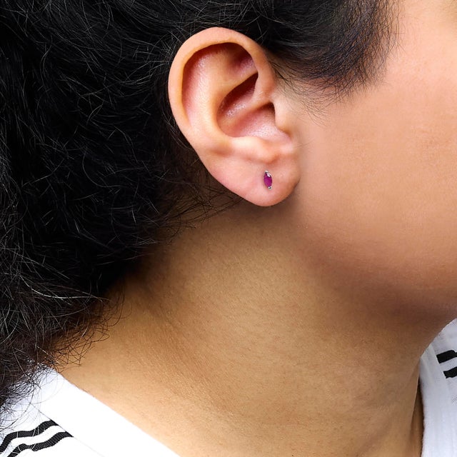 .925 Sterling Silver 1/2 Cttw Created Pink Ruby Gemstone Solitaire Stud Earrings For Sale - Image 4 of 5