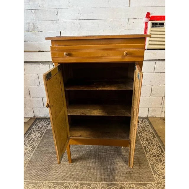 Brown Antique Early American Primitive Style Painted Pie Safe Punched Tin Cabinet Cupboard. For Sale - Image 8 of 17