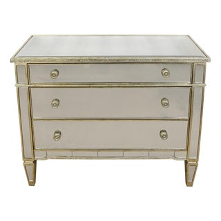 Single Regency Style Mirrored Three Drawer Chest With Gilt Trim For Sale