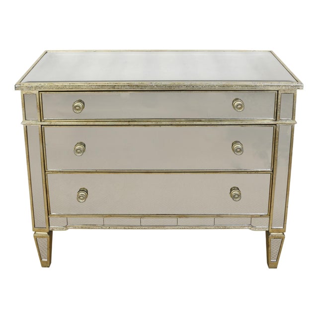 Single Regency Style Mirrored Three Drawer Chest With Gilt Trim For Sale