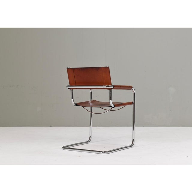 Animal Skin S34 Dining Armchair in Cognac Saddle Leather by Mart Stam for Fasem, 1970s For Sale - Image 7 of 18