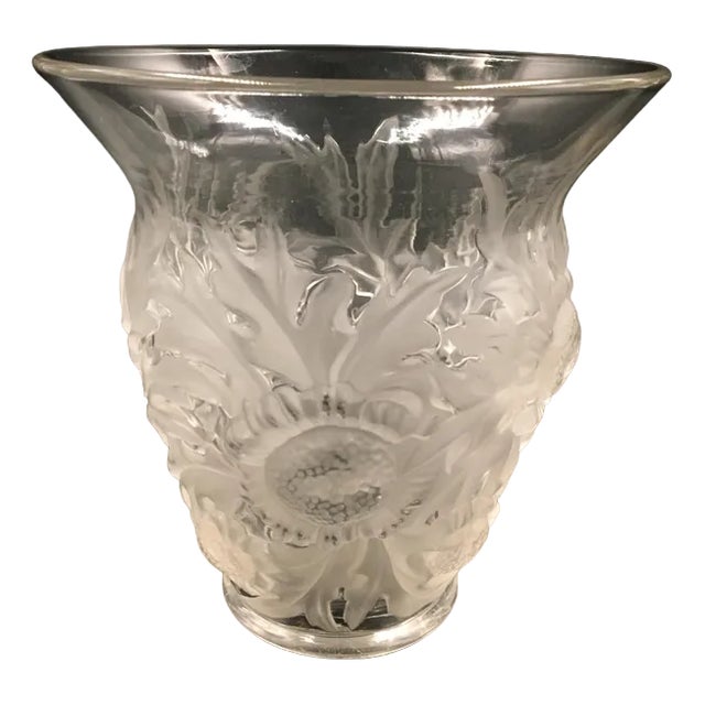 Art Deco Frosted Glass Vase with Thistle Motif from Verlys, France, 1930s For Sale