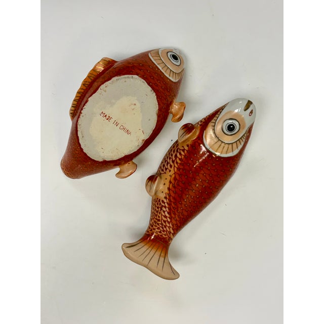 Ceramic Vintage Chinese Hand Painted Carp/Koi Fish Box With Lid For Sale - Image 7 of 11