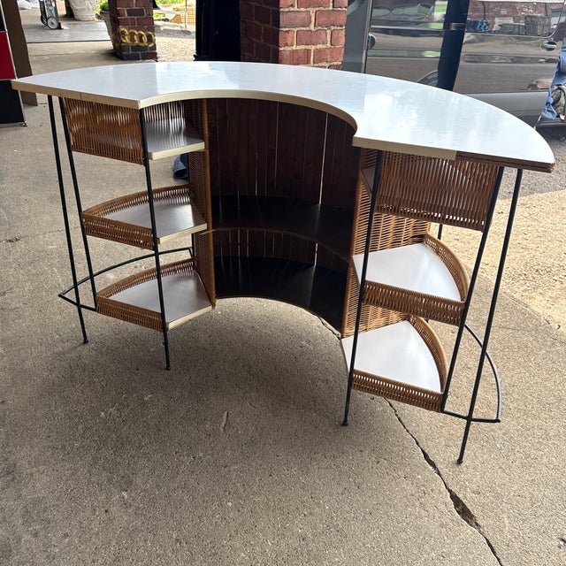 Arthur Umanoff Style Mid-Century Modern Curved Bamboo Tiki Bar For Sale - Image 9 of 12