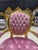 Baroque Pink Velvet Chair With Gold Leaf Details For Sale - Image 4 of 5