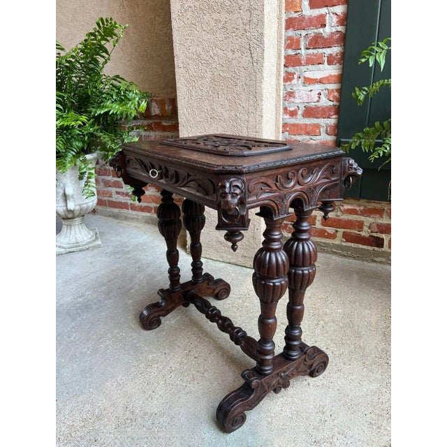 Late 19th Century Antique French Console Side Table Renaissance Petite Gothic Carved Oak C1880 For Sale - Image 5 of 12
