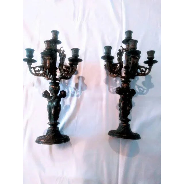 French Louis XV Style 19th Century Bronze 6 Arm Cherub Candelabras - A Pair For Sale In Miami - Image 6 of 6