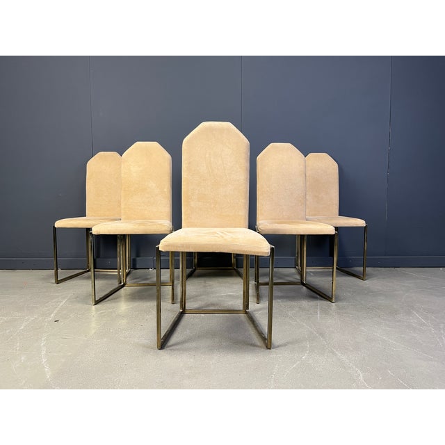 Vintage Brass Dining Chairs from Belgochrom, 1970s, Set of 6, in Good conditions. Designed 1970 to 1979 This piece has an...