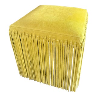 Made Goods Hallie Suede Stool With 1920s Style Fringe in Bright Neon Yellow Green Pear Suede For Sale