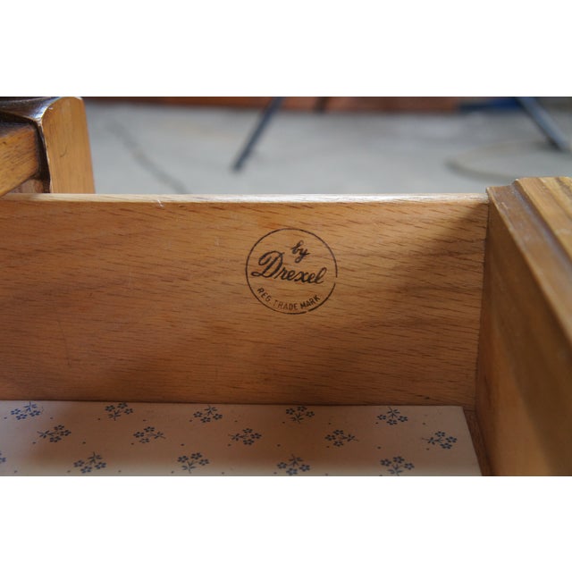 1960s Vintage Drexel American Treasury Country Pine 2 Tier Nightstands Side Tables Pair For Sale - Image 5 of 12