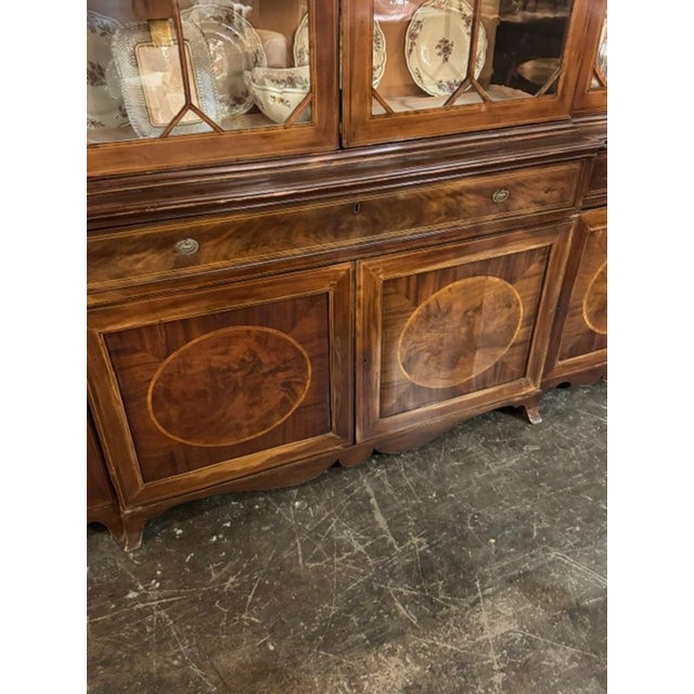 19th C. English George III Inlaid Mahogany Breakfront For Sale - Image 4 of 9