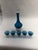 Vintage Mid-Century Modern Cobalt Blue Art Glass Decanter & 5 Cordial Glasses Set With Crystal Bases For Sale - Image 4 of 9