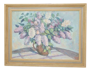 Klaus, Still Life with Bouquet of Lilacs, 1948, Oil on Canvas, Framed
