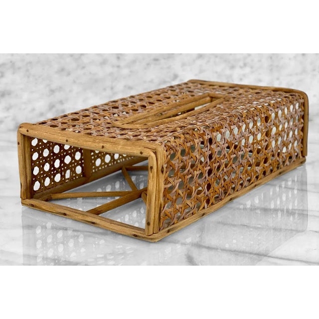 Vintage Boho Coastal Rattan Natural Woven Cane Tissue Box Cover Holder