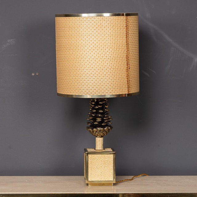 Vintage 20th Century Italian Bergere Lamp with Pine Cone Detailing, 1970s For Sale - Image 17 of 18