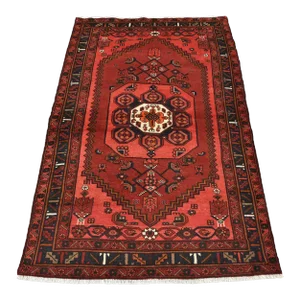 Hamedan Rug 4'5'' X 6'7'' Red Wool Vintage Tribal Hand-Knotted Oriental Carpet
